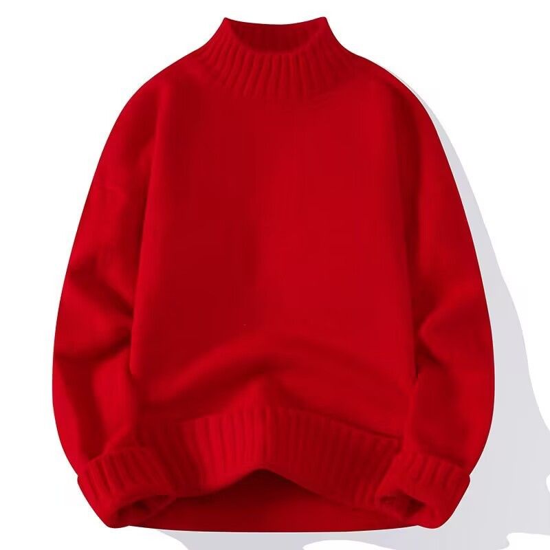 Same style men's semi high neck pullover solid color versatile simple winter warm knit sweater_voghion.com