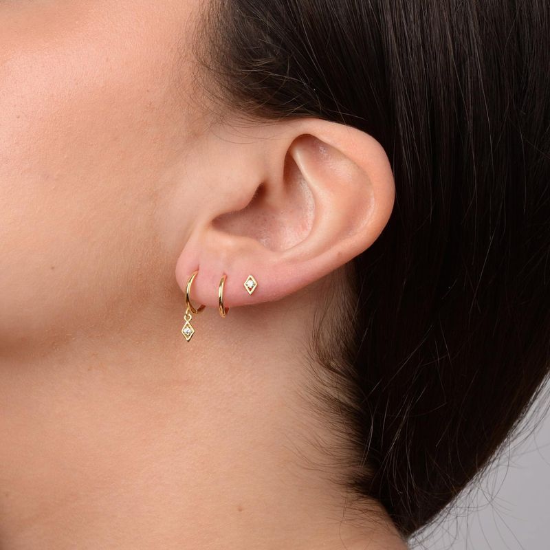 Brass With Real Gold Plating, Hot Selling Simple And Elegant Three Piece Gold Earrings With Zircon_voghion.com