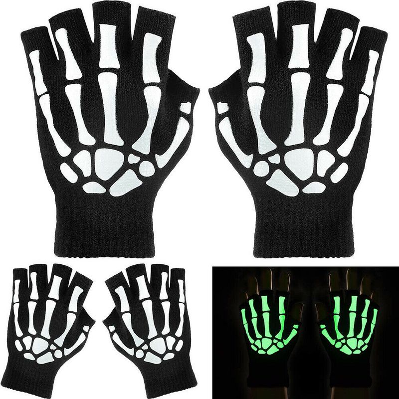 Winter Halloween Skull Claw Pattern Luminous Knitted Touch Screen Gloves Night Glow Performance Props Gloves_voghion.com