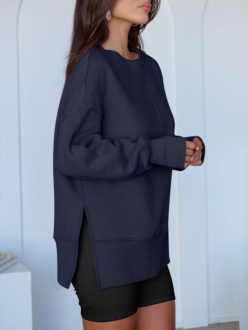 Women's Autumn And Winter Long Sleeve Round Neck Sweatshirt Solid Color Casual Bottoming Shirt_voghion.com