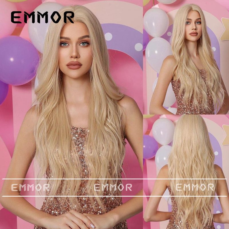 Spitze mehrfarbig gespalten große Wellen lange lockige Haare Mode Perücke Vollkopffrisur_voghion.com