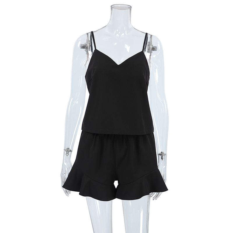 Pyjama court à bretelles sexy et simple, couleur unie, nouvelle collection automne 2024, pour femme_voghion.com