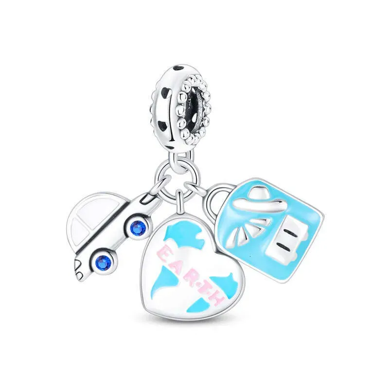 Hot Selling 925 Sterling Silver Travel Style Blue Car Charms Beads Pendant FIT Bracelet Necklace Diy For Women Jewelry_voghion.com
