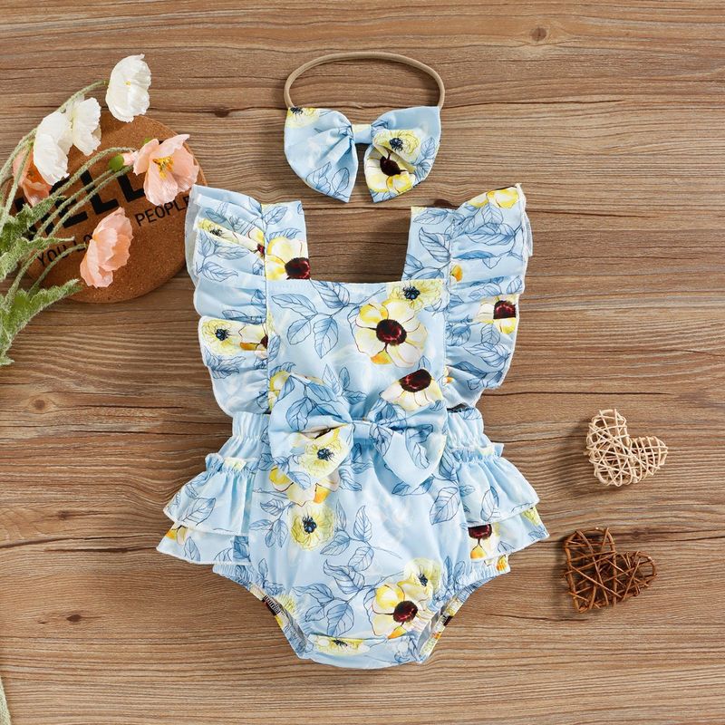 children's clothing style floral print with ruffle edge skirt hem, buttocks, jumpsuit, climbing suit, baby girl ins_voghion.com