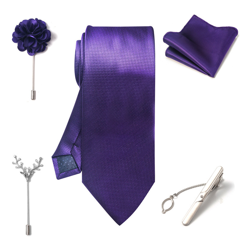 Set da uomo alla moda in tinta unita a righe con anacardi, confezione regalo da 6 pezzi, set con corsetto con fermacravatta e sciarpa quadrata_voghion.com