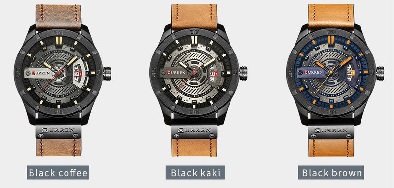 Orologio da uomo al quarzo con cinturino in pelle e datario, resistente all'acqua, orologio da polso casual alla moda, quadrante rotondo, cassa in lega di pelle_voghion.com