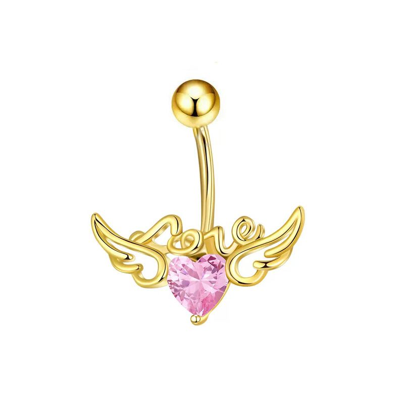 Piercing transfrontaliero con ali d'angelo in zircone intarsiato, dolce anello per ombelico a forma di cuore_voghion.com