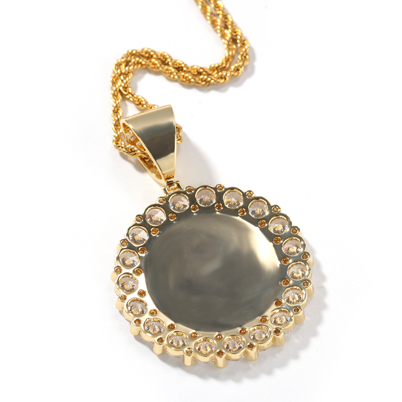 New Product Hip Hop Round Diamonds Personalized DIY Photo Pendant Necklace Fashion Men's and Women's Accessories_voghion.com