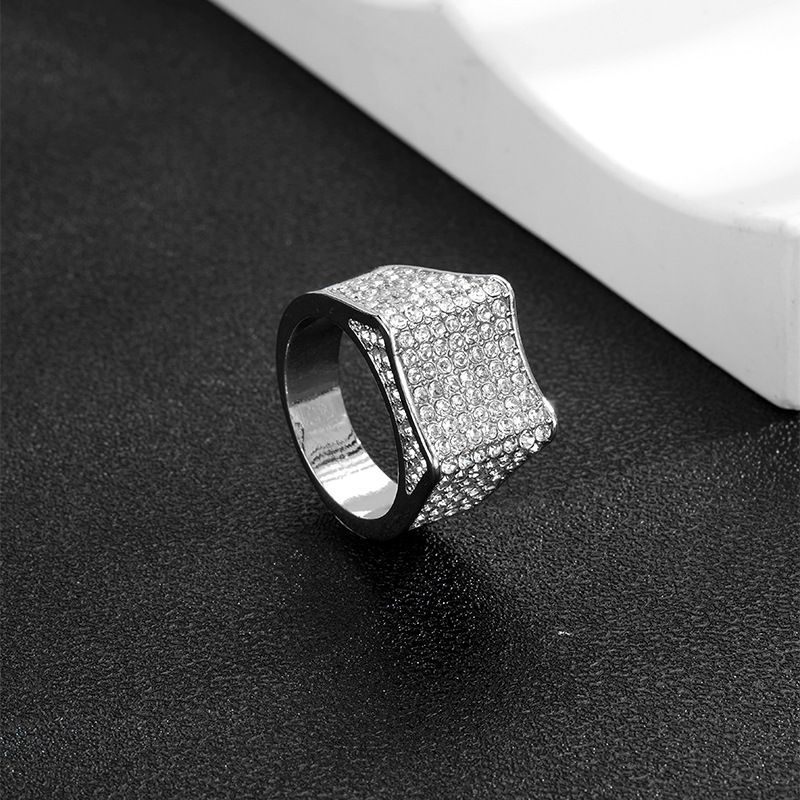 Full Diamond Cuban High End Trendy Fashion Men's Zircon Ring, Ring_voghion.com