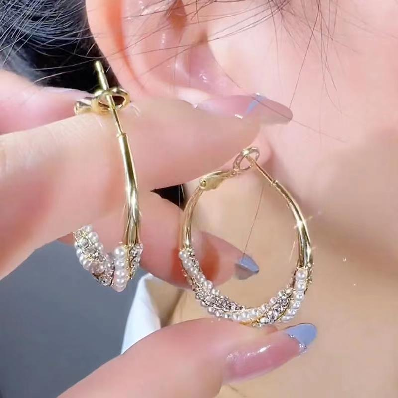 Women's earrings New Temperament Fashion Hoop Earrings Western Style High-end Crystal Earrings Light Luxury Unique Versatile Ear Accessories_voghion.com
