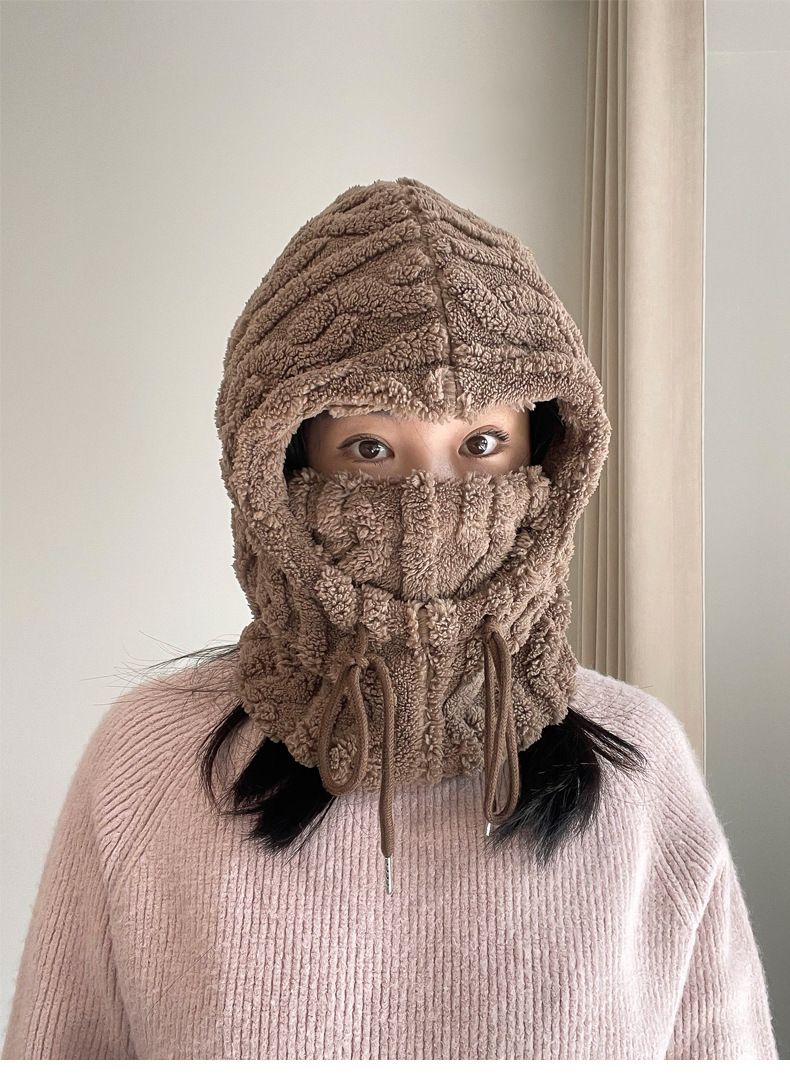 Hat Scarf Combo, Men's Cold-Proof Warm Plush Neck Warmer, Winter Ear Muffs, Face Slimming Big Head Circumference_voghion.com