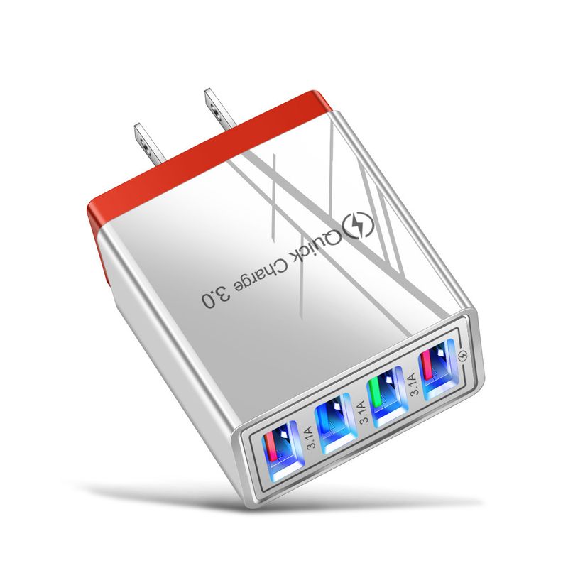 Farbiger 4USB-Handy-3A-Tablet-Reiseladekopf, Ladegerät nach amerikanischem und europäischem Standard_voghion.com