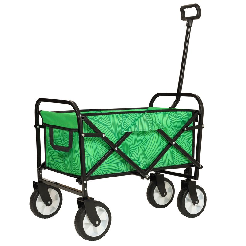 Minimeetall Colorful Collapsible Foldable Wagon Cart With Strapping System, Beach Wagon ,Utility Wagon Grocery Cart Camping Shopping Sports Gardeing Fishing Supports 225lbs,green Line_voghion.com
