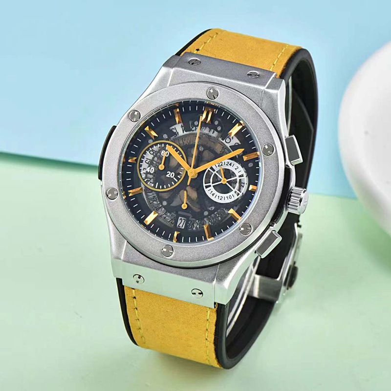 Nuovo orologio da uomo semplice, leggero, di lusso, alla moda, con scheletro, quadrante europeo, multifunzione, sei lancette, secondi continui, al quarzo_voghion.com