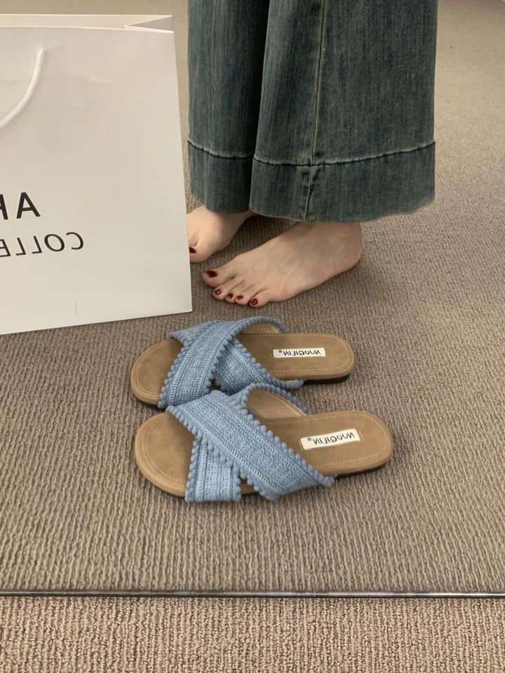 Kreuz im ethnischen Stil mit flachen Hausschuhen für Damen im Sommer im Freien Sandalen im Bohemian-Stil für den Urlaub und den lässigen Strand_voghion.com