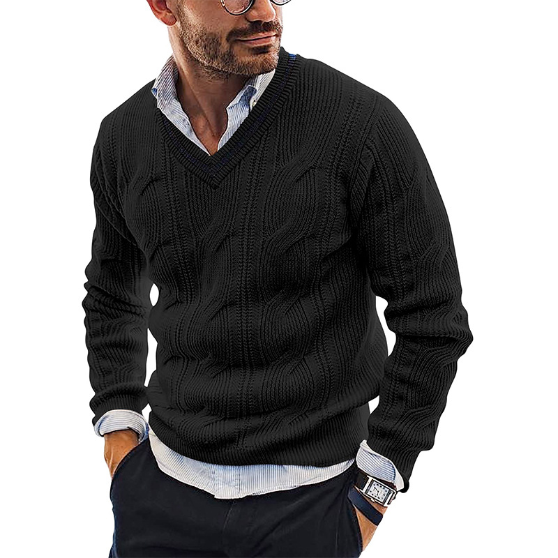 Maglione da uomo con scollo a V moda slim fit a maniche lunghe maglia top nuovo maglione autunno e inverno_voghion.com