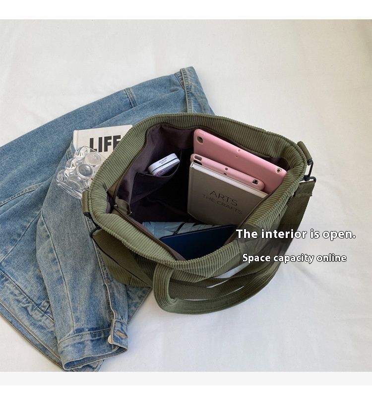 Corduroy for women, large capacity 2024 new autumn winter versatile single shoulder crossbody bag, high-end sensory and_voghion.com