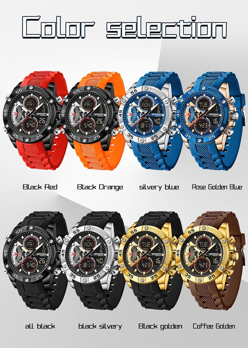Digital Analog Sports Watch Silicone Strap, Dual Display, Alarm, Waterproof, Stopwatch, Countdown, Backlight For Swimming, Running, Outdoor Activities_voghion.com