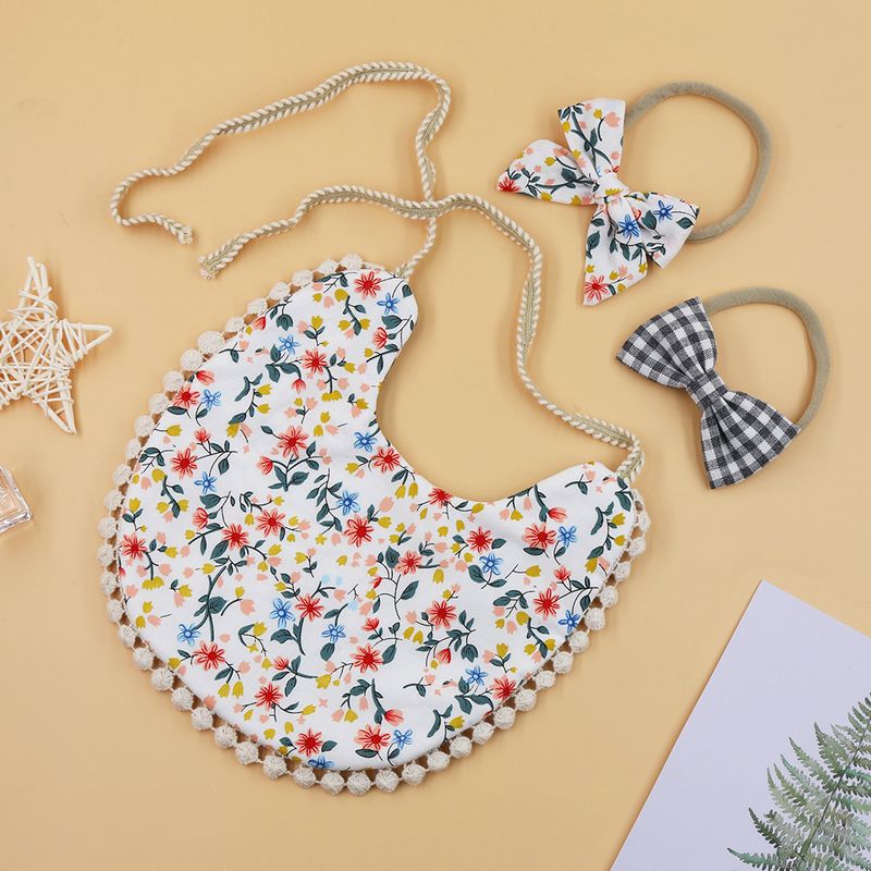Ins Nieuwe Kinder Baby Speeksel Handdoek Linnen Katoen Comfortabel en ademend Bedrukking Dubbelzijdig Slab Hoofdband Set Boerendoeken_voghion.com