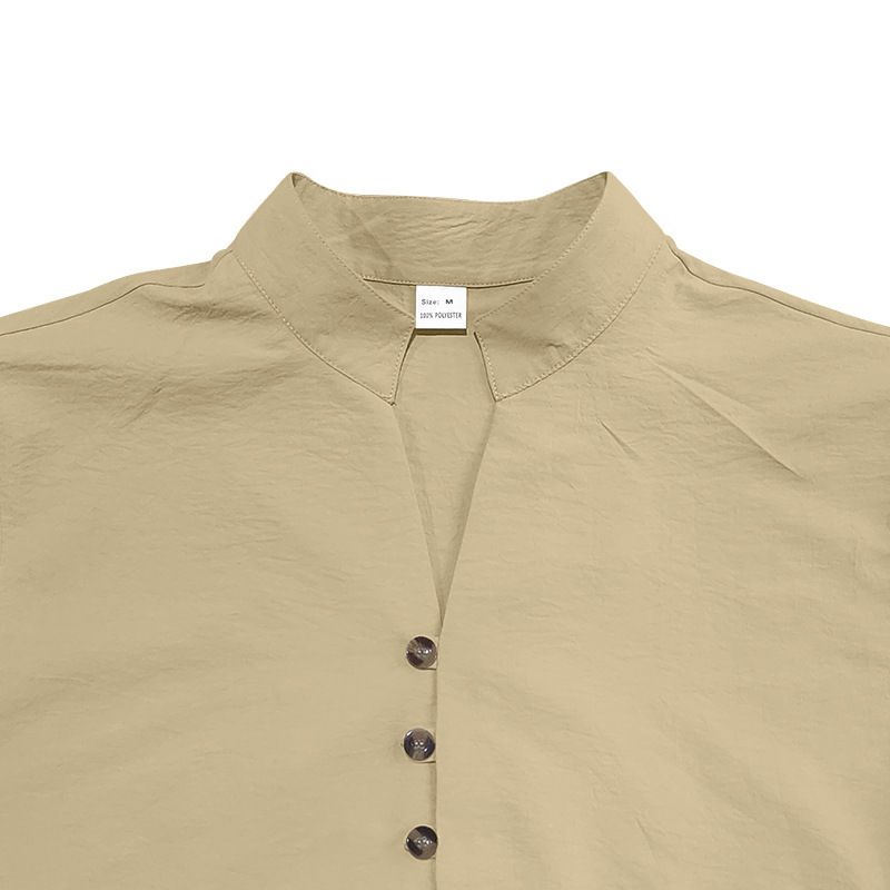 Maglietta da uomo nuova, vintage, in lino, con bottoni, colletto e maniche corte_voghion.com