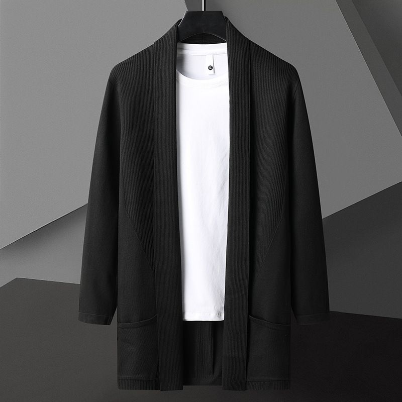 Neuer mittellanger Trenchcoat im koreanischen Stil mit schmaler Passform für den Herbst, Herren-Strickpullover in Übergröße_voghion.com