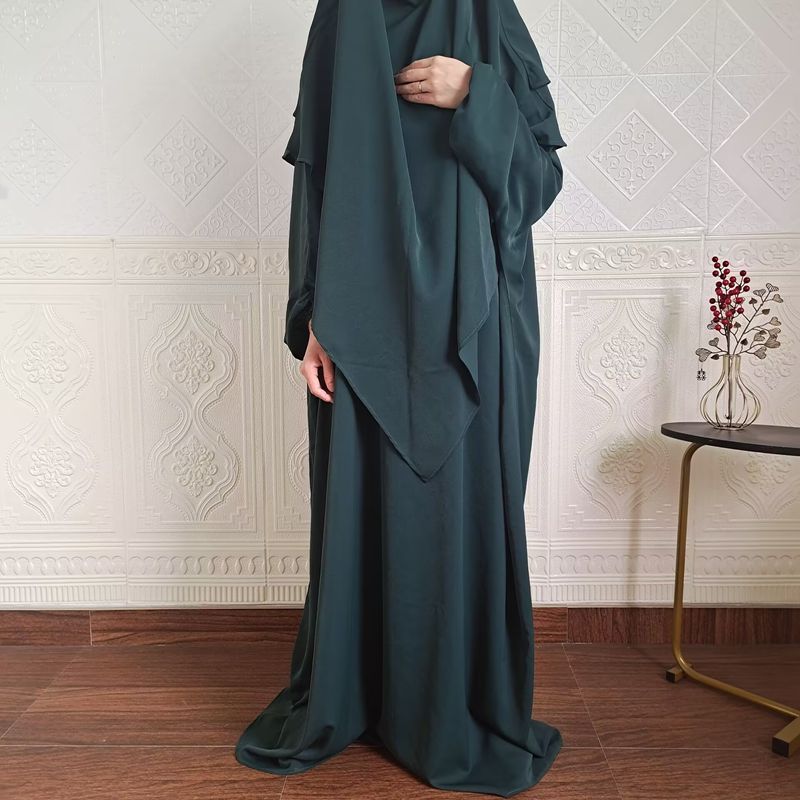 Vestido de dos piezas con hiyab, holgado, con mangas murciélago y color liso para mujer de Dubái, P105_voghion.com