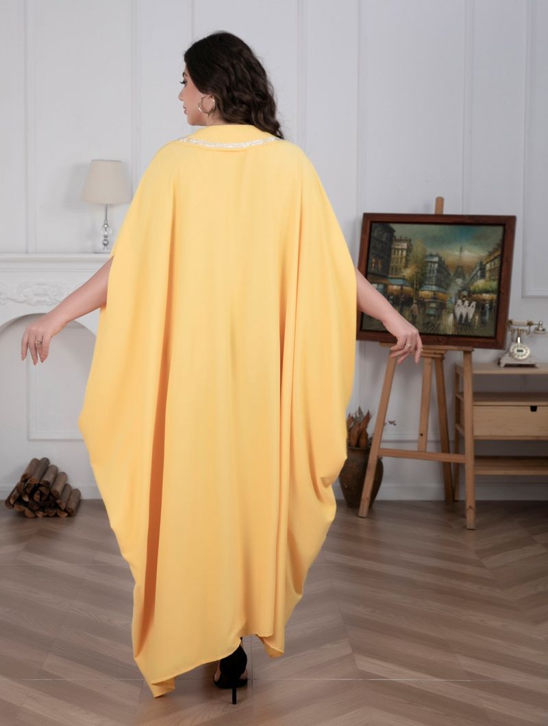 Luxuriöses, verziertes Abaya-Kleid für Damen – Muslimischer Party-Kaftan mit Fledermausärmeln und Kristall-Strasssteinen – Maxikleid in Übergröße für Eid, Hochzeit_voghion.com