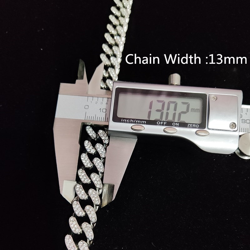 Bărbați, femei, hip hop, fără bani, fără prieteni, colier cu pandantiv cu lanț cubanez de 13 mm, coliere cu gheață hip hop, moda_voghion.com