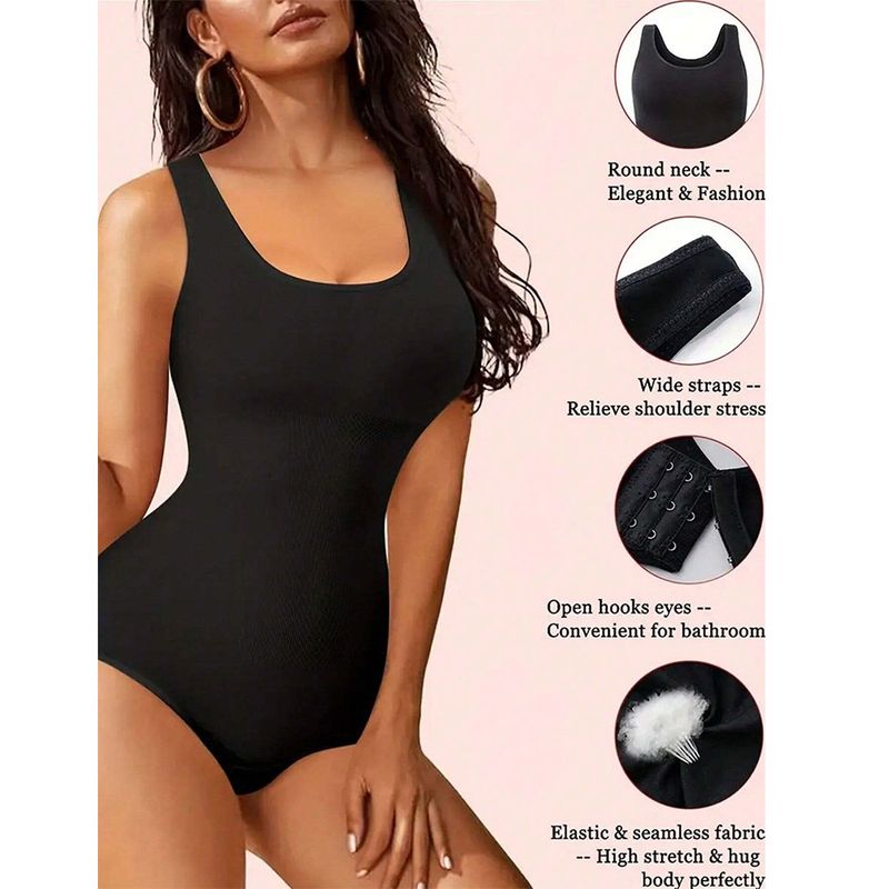 Shapewear für Damen, hohe Taille, Bauchkontrolle, Bodysuit, nahtlos, Po-Lift, Ganzkörperformer mit verstellbaren Trägern, Schwarz, Nude, Blush_voghion.com