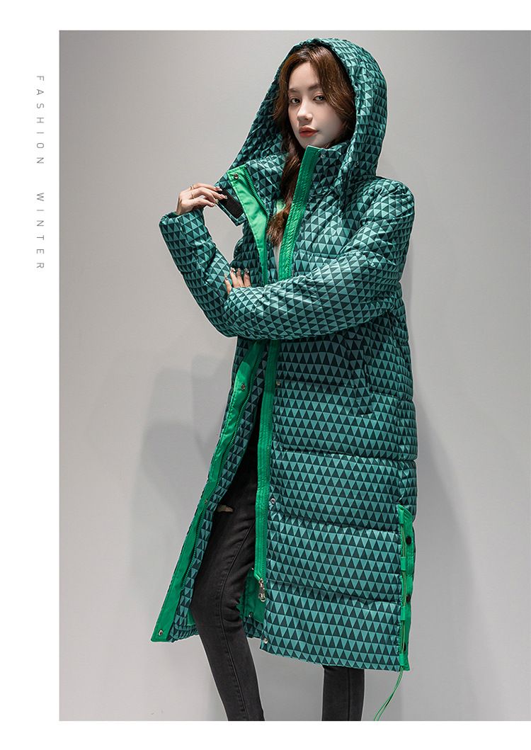 Women's Long Plaid Puffer Coat With Hood, Thickened Knee-Length Quilted Down Jacket For Winter, Oversized Casual Parka_voghion.com