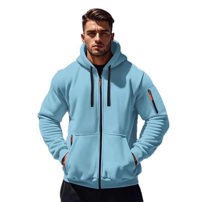 Sweat à capuche homme automne-hiver avec fermeture éclair et multiples poches, veste sport et décontractée à enfiler_voghion.com
