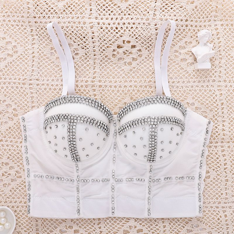 Damenbekleidung Perlenbesetztes Diamant-Tube-Top Fischgrätenmuster Formende Oberbekleidung BH-Stange Performance-Kleidung Geraffte, strapazierfähige Hosenträger Damentrend_voghion.com