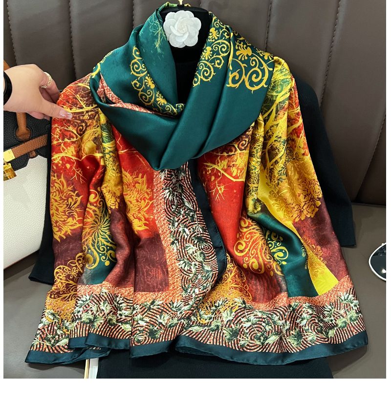 Ethnic simulation silk scarf scarf, women's spring autumn shawl, fashionable and versatile, summer large size, winter_voghion.com
