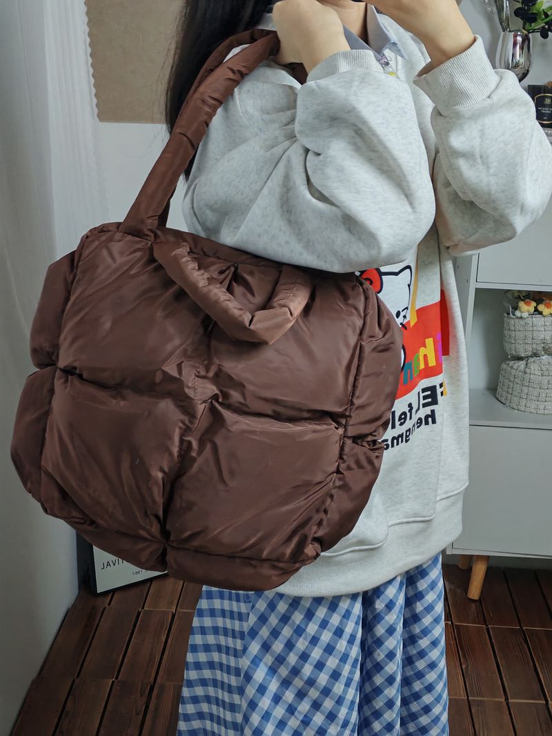 Borsa tote di alta qualità a forma di diamante, morbida in cotone, grande capacità, per donna, 2024, nuova borsa a tracolla versatile sottobraccio per autunno e inverno_voghion.com