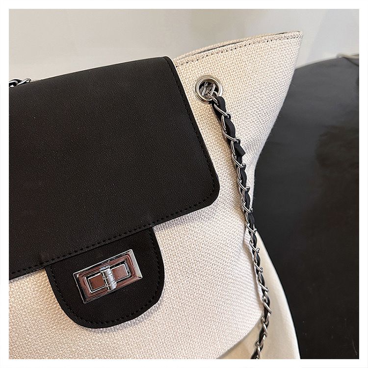2024 Nuova borsa tote coreana grande capacità borsa a tracolla a contrasto di colore borsa alla moda borsa a cestino con tracolla a catena borsa a tracolla alla moda_voghion.com
