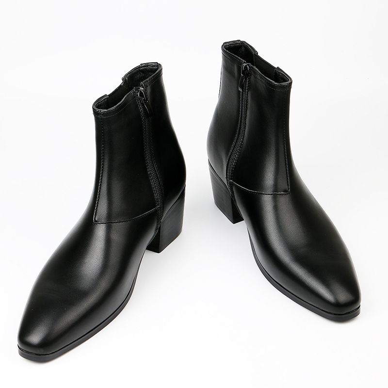 New Autumn And Winter Boots Men's Fashion High-heeled Ankle Boots Small Square Head High-heeled Boots Men's Boots Increase High-heeled Men_voghion.com
