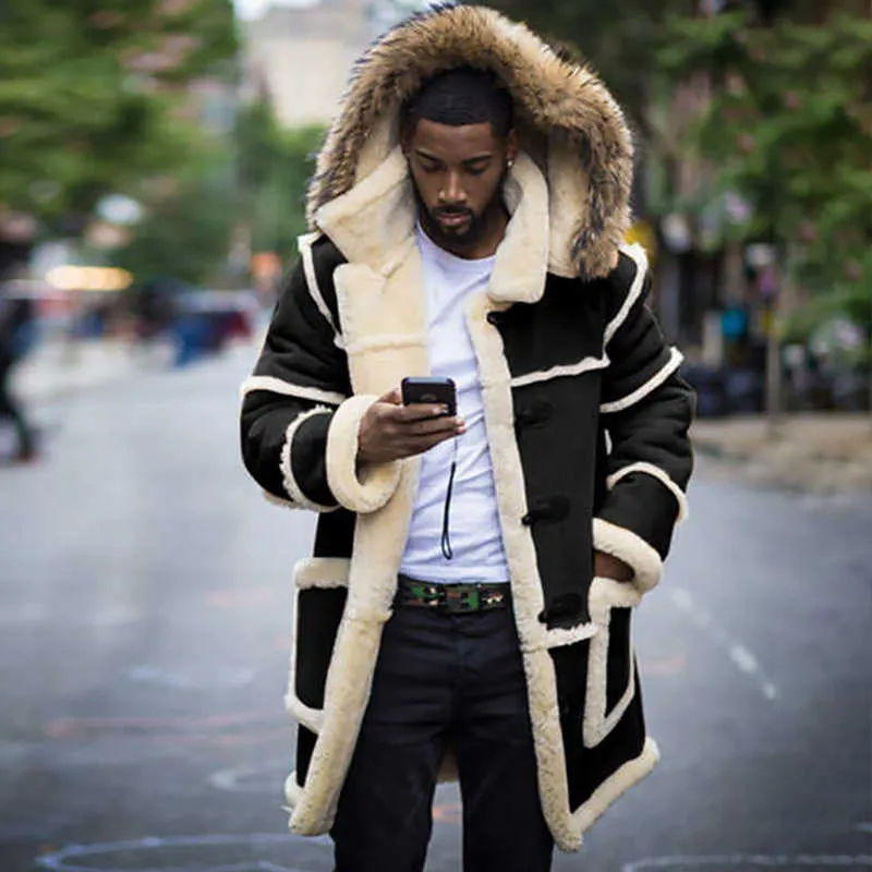 PFHQ Ullfoder för herr Huvjackor i fuskpäls Tjocka Trendiga 2022 Vinter Elegant Tough Guy Mode Casual Shearling_voghion.com