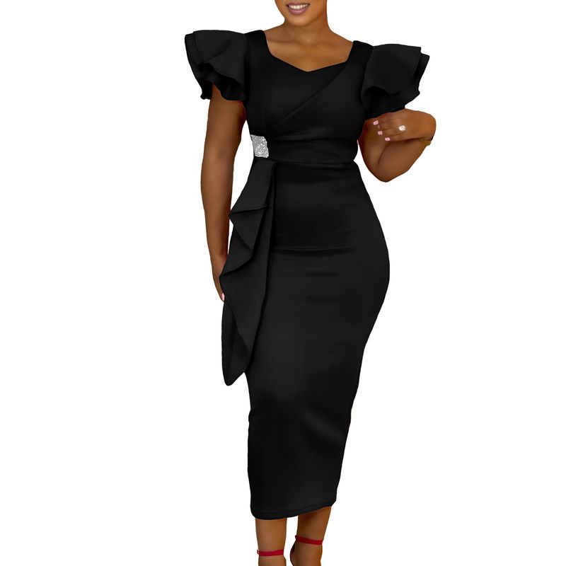 Women's Clothing fashion temperament elegant ruffled solid color hip wrapped _voghion.com