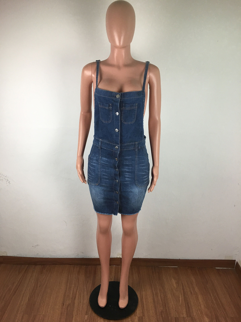 Einfarbiges, lässiges, schmales Jeanskleid für Damen_voghion.com