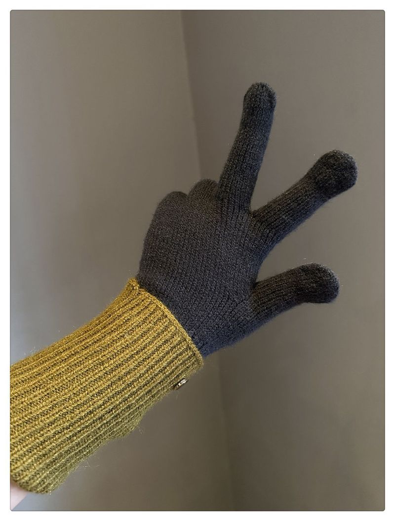 Milad Winter Dual-use Color-blocking Knitted Wool Gloves For Women, Fingerless, Touchscreen-compatible, Warm, Cycling,_voghion.com