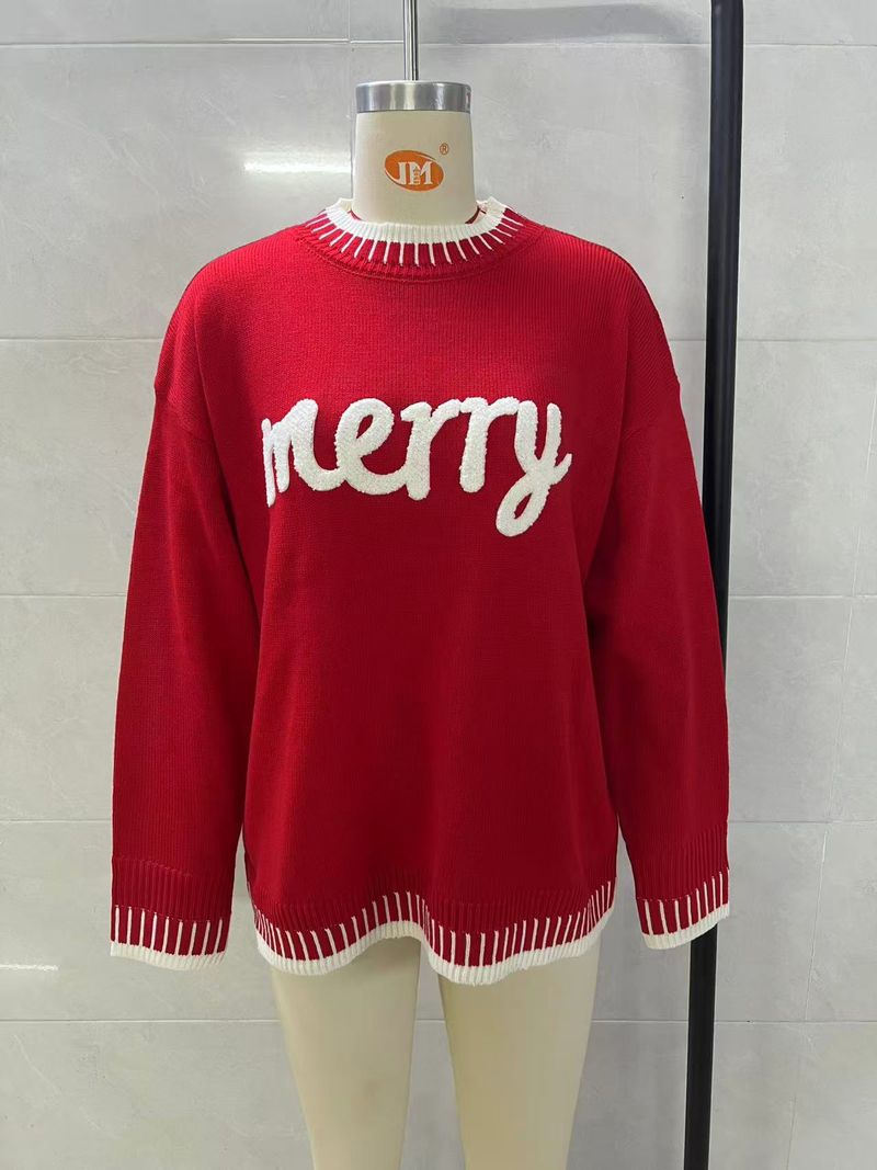 Streetwise Weihnachtsstrick – Oversized-Pullover mit 3D-Grafik für rebellische Festtagsstimmung (S/M/L, Festliche Rot- und Dunkelgrüntöne)_voghion.com