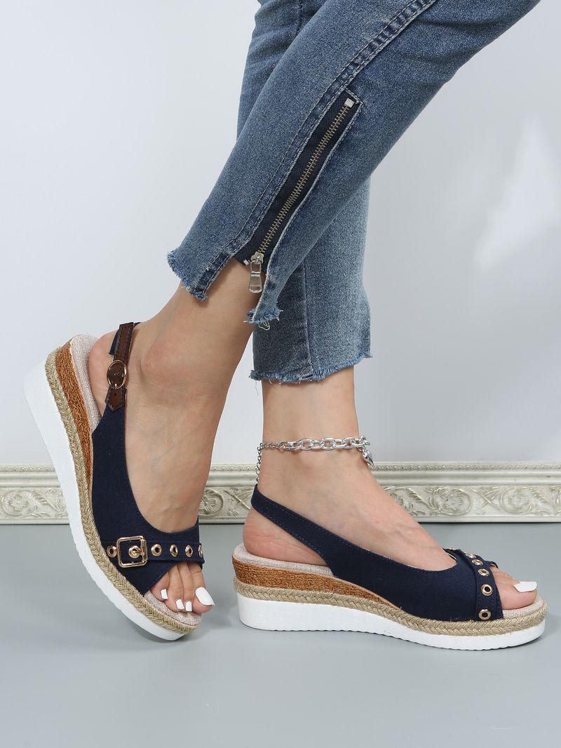 Dames Zomer Mode Fish Mouth Grote Maat Een Gesp Dikke Zool Strand Sandalen_voghion.com