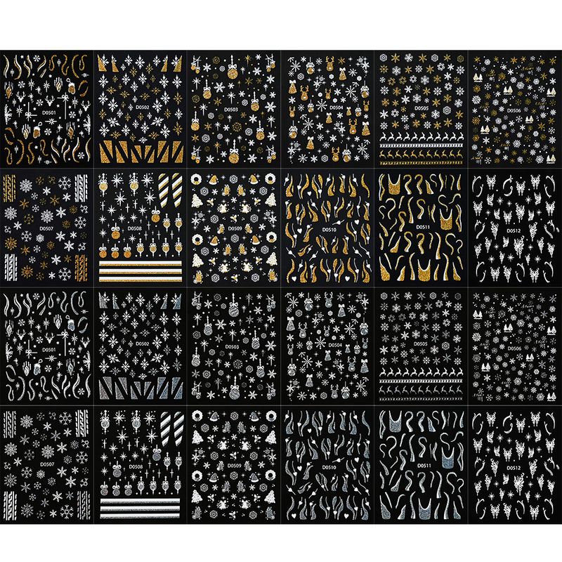 Adesivi per unghie a forma di fiocco di neve natalizio - Glitter oro e argento | Adesivi per unghie 3D luccicanti, luccichio di lusso per Natale_voghion.com