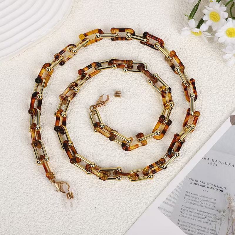 Tortoiseshell Glasses INS Style U-shaped Horseshoe Resin Leopard Print Mask Hanging Wireless Bluetooth Earphone Chain_voghion.com