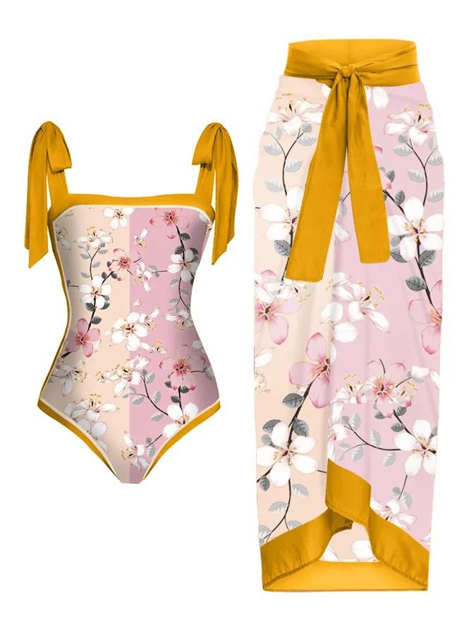 Maillot de bain deux pièces imprimé nouvelle version pour femme Maillot de bain jupe de hanche conservatrice_voghion.com