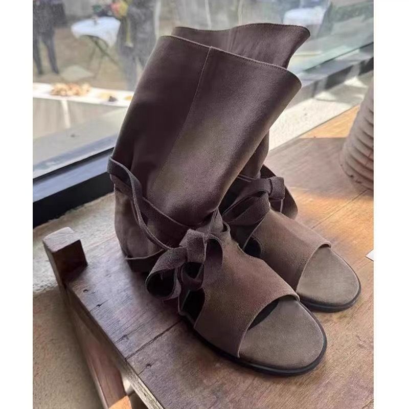 Sandali da donna in pelle con lacci, estate 2025, nuovi stivali sottili a metà polpaccio, alla moda, versatili, per il tempo libero, tutti i giorni_voghion.com