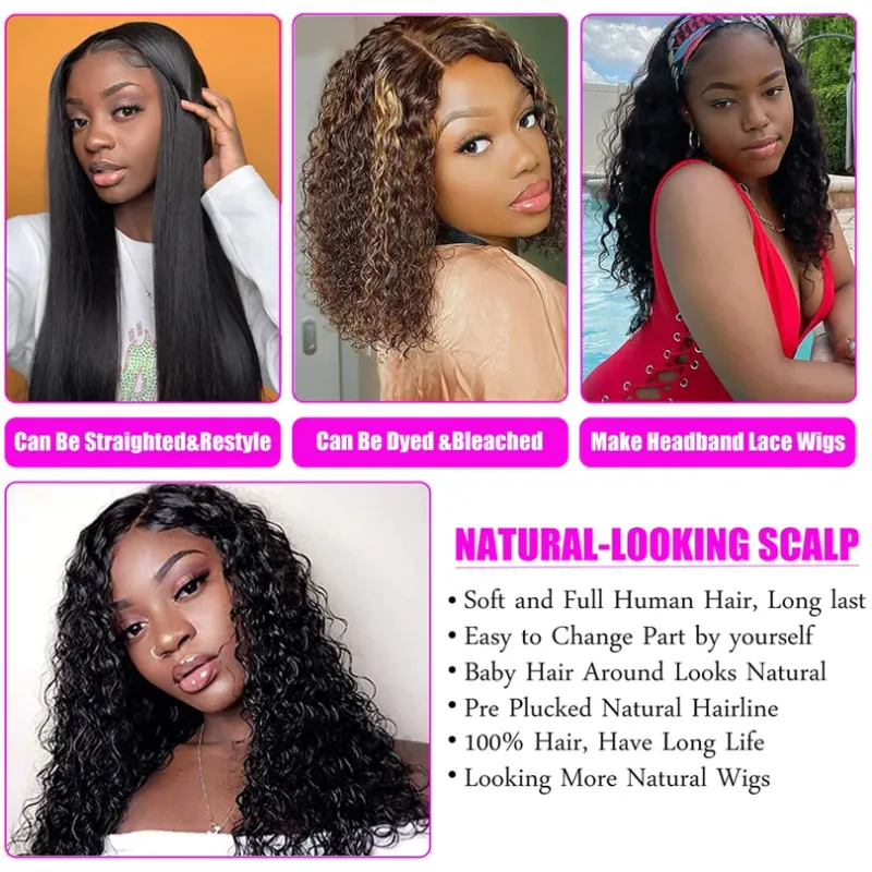 LUFFYHAIR Water Wave Full Lace Wigs Human Hair Trasparent Glueless Full Lace Curly Wigs 180Density Wet and Wavy Human Hair Wigs_voghion.com
