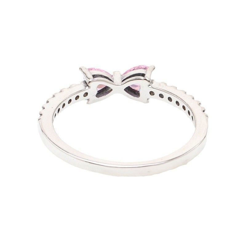 Új ezüstözött rózsaszín masnis gyűrű divatos szerelmes szív alakú gyűrűujjra Valentin-napi ajándék barátnőnek_voghion.com