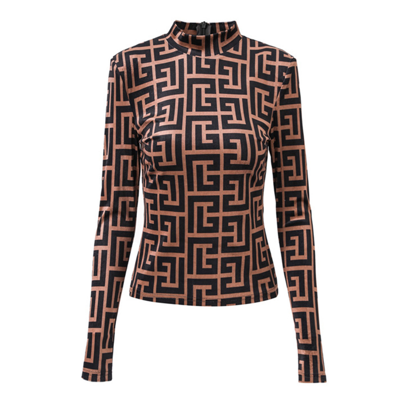 Colletto da donna in velluto stampato con motivo svastica a maniche lunghe primaverili e autunnali con fondo in cotone con spalla superiore e moda di abbigliamento singolo_voghion.com
