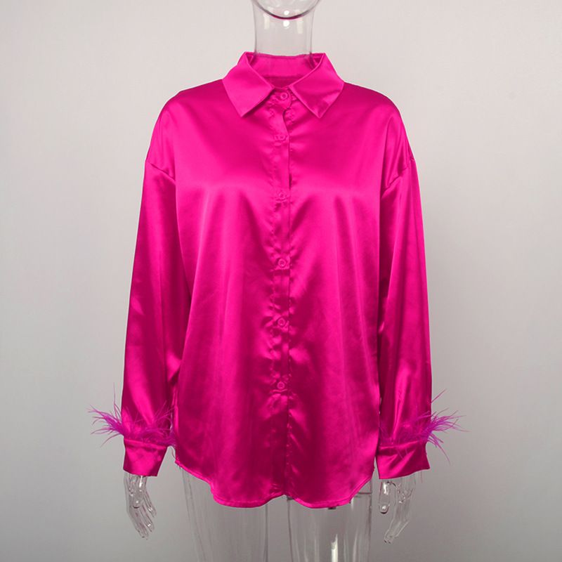 Abbigliamento da donna estate nuova moda casual versatile camicia in capelli di struzzo con cuciture in piume di seta ghiaccio per donna_voghion.com